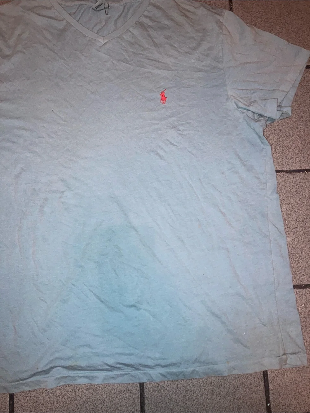 Polo by Ralph Lauren Light Blue V-Neck Tee with Pink Pony